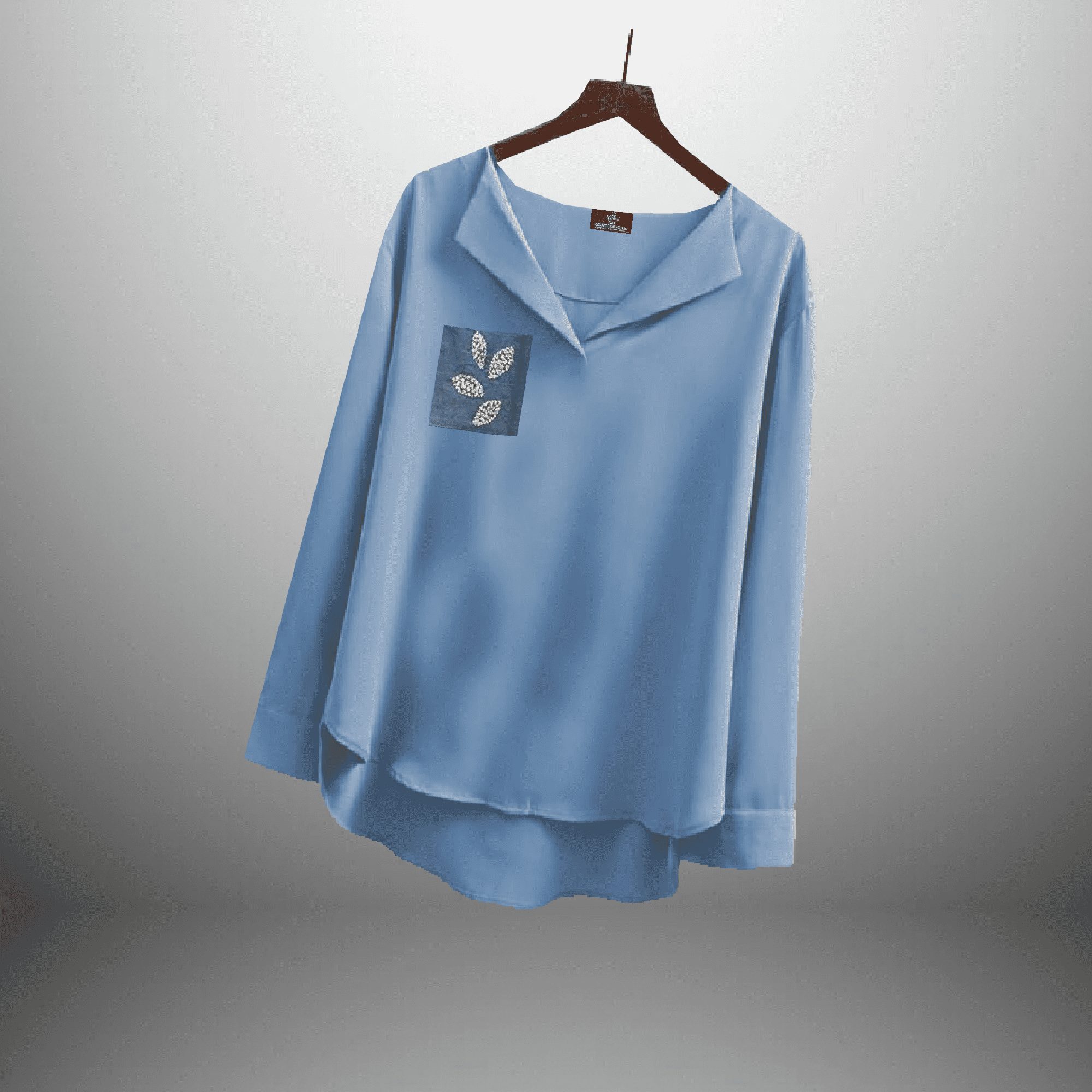Sea-Blue Regular Top with a Patch Pocket with Stone Work-RET108